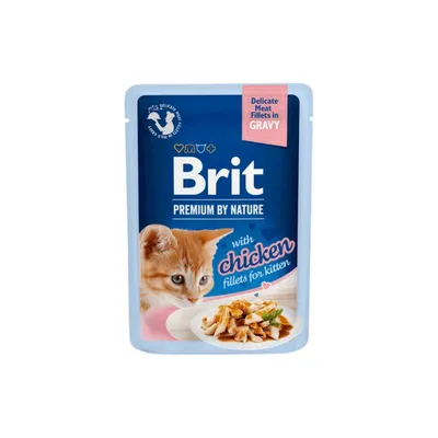 Brit Premium Cat Pouch, Chicken Fillets in Gravy for Kitten, 85 gr