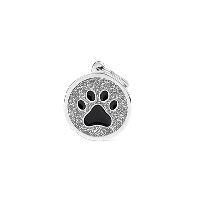 MYFAMILY BIG GLITTER CIRCLE BLACK PAW, Privjesak za graviranje za ljubimce