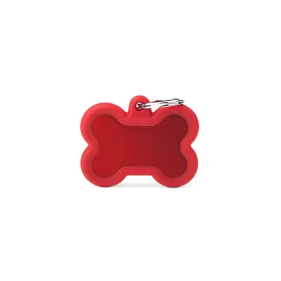 MYFAMILY HUSHTAG ALUMINIUM RED BONE + RED RUBBER, Privjesak za graviranje za ljubimce