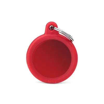 MYFAMILY HUSHTAG ALUMINIUM RED CIRCLE + RED RUBBER, Privjesak za graviranje za ljubimce