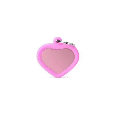 MYFAMILY HUSHTAG ALUMINIUM PINK HEART + PINK RUBBER, Privjesak za graviranje za ljubimce