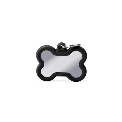 MYFAMILY HUSHTAG BONE CHROME PLATED + BLACK RUBBER, Privjesak za graviranje za ljubimce