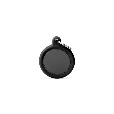 MYFAMILY HUSHTAG ALUMINIUM BLACK CIRCLE + BLACK RUBBER, Privjesak za graviranje za ljubimce