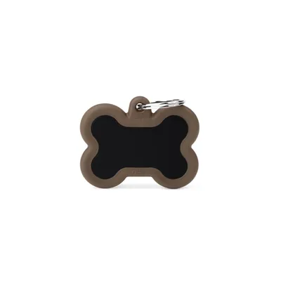 MYFAMILY HUSHTAG ALUMINIUM BLACK BONE + BROWN RUBBER, Privjesak za graviranje za ljubimce