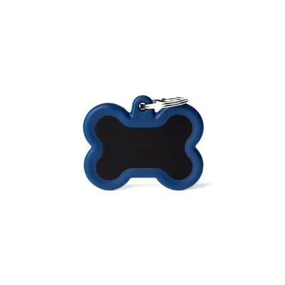MYFAMILY HUSHTAG ALUMINIUM BLACK BONE + BLUE RUBBER, Privjesak za graviranje za ljubimce
