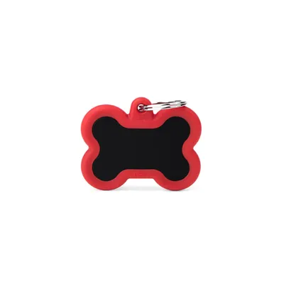 MYFAMILY HUSHTAG ALUMINIUM BLACK BONE + RED RUBBER, Privjesak za graviranje za ljubimce