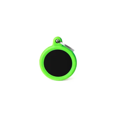 MYFAMILY HUSHTAG ALUMINIUM BLACK ROUND + GREEN RUBBER, Privjesak za graviranje za ljubimce