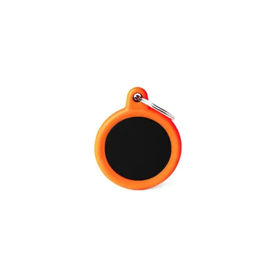 MYFAMILY HUSHTAG ALUMINIUM BLACK ROUND + ORANGE RUBBER, Privjesak za graviranje za ljubimce
