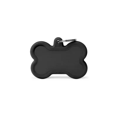 MYFAMILY HUSHTAG ALUMINIUM BLACK XL BONE + BLACK RUBBER, Privjesak za graviranje za ljubimce