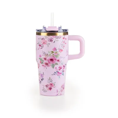 Termo kozarec MegaCup Roses,580ml,roza