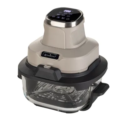 Prenosiva staklena friteza na vrući zrak Rosmarino Airfryer Crispy PRO Series 6-in-1 – 4,5 L + 1,8 L, bež