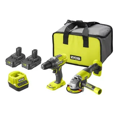 RYOBI AKU BUŠILICA-ODVIJAČ + AKU KUTNA BRUSILICA R18DDAG-220S