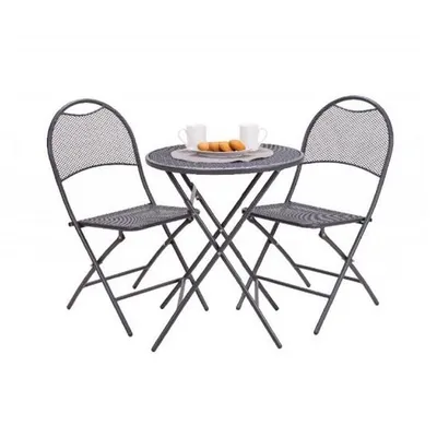 Green Bay metalni balkonski set – 2 stolice + stol, sivi
