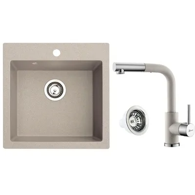Metalac set sudoper xAtos 50  + česma Lux  + sifon gratis / bež boja