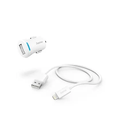 HAMA 12 W punjač za auto, Lightning, 122923, Bijeli (kabel uključen)