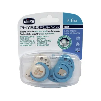 Chicco duda varalica PHYSIO AIR,silikon, 2m-6m,plava,2pcs