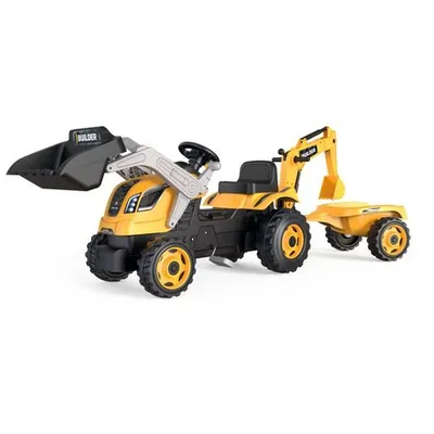 SMOBY dječji traktor Builder Max s bagerom i prikolicom na pedale