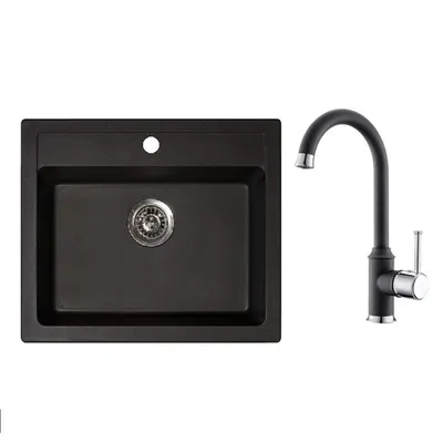 Metalac set sudoper xQuadro 60 + česma Arc N + sifon gratis / crna boja