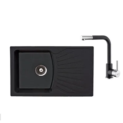 Metalac set sudoper xQuadro Plus + česma Lux + gratis sifon / crna boja