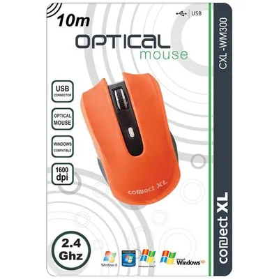 Connect XL Miš bežični,  1600dpi domet 10 met, narandžasta boja - CXL-WM300