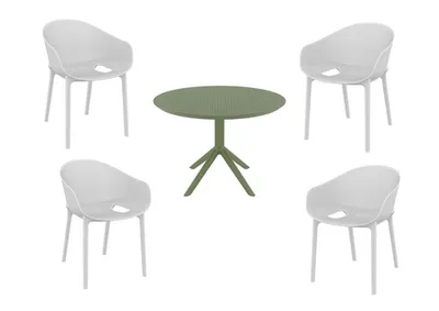 SIESTA vrtni set 4 stolice + stol Ø105 – Sky Pro & Sky, bijelo-maslinasti, za balkon i terasu