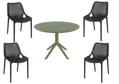 SIESTA vrtni set 4 stolice + stol Ø105 – Air & Sky, crno-maslinasti, za balkon i terasu