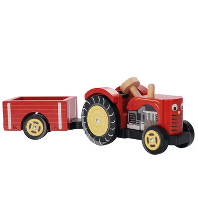 Le Toy Van  Crveni drveni traktor sa prikolicom - Bertie