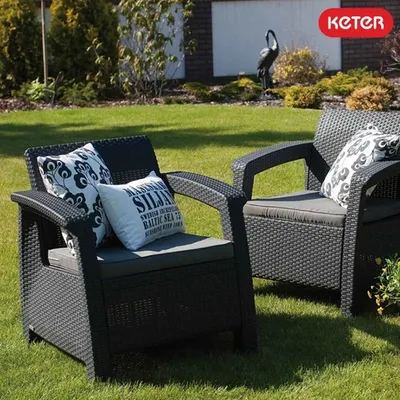 KETER Corfu vrtni set – 2 ratan fotelje, siva, 75x70x79 cm