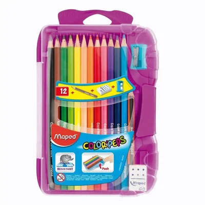 MAPED Bojice 12/1 u pvc boxu+gumica+šiljalo - sorto boja