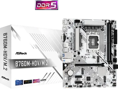 ASROCK matična ploča B760-HDV/M.2B760, LGA1700, 2xDDR5, 2xM.24xSATA,RAID,HDMI,DP,VGA,MicroATX, White