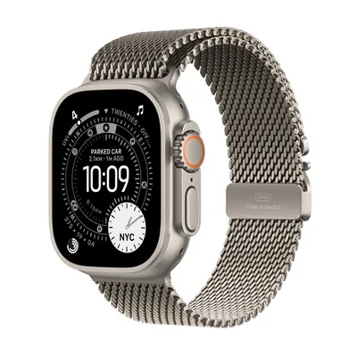 Apple Watch Ultra 3 Cellular 49mm Natural Titanium Case with Natural Titanium Milanese Loop - Large