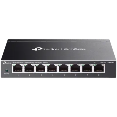 TP-Link ES208G Omada 8-Port Gigabit Easy Managed Switch, 8 x Gigabit RJ45 Ports, Desktop Steel Case and Fanless, Omada App