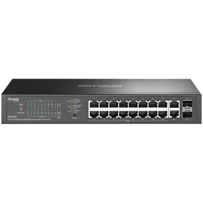 TP-Link ES220GP Omada 20-Port Gigabit Easy Managed Switch with 16-Port PoE+, 16x G PoE+ Ports, 2x G Non-PoE Ports, 2x G SFP Ports