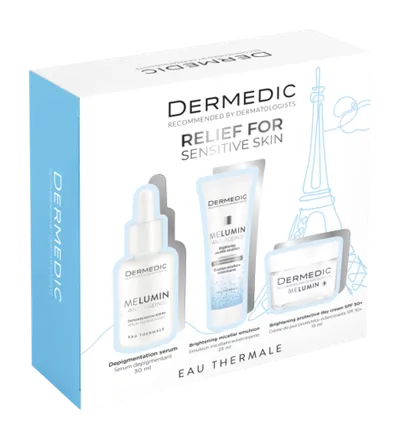 Dermedic Melumin set / depigmentacijski serum 30 ml + micelarna emulzija 25 ml + zaštitna krema SPF50 15 ml