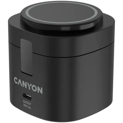 Canyon 4 in 1 Wireless Charging Stand, 30W max,  65W punjač i 1M kabel, crni, CNS-WCS405B