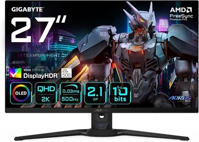Gigabyte AORUS Gaming Monitor 27", QHD QD-OLED, 500Hz, 0.03ms, HDR True Black 500, 2x HDMI 2.1, DP 2.1, MiniDP, VESA