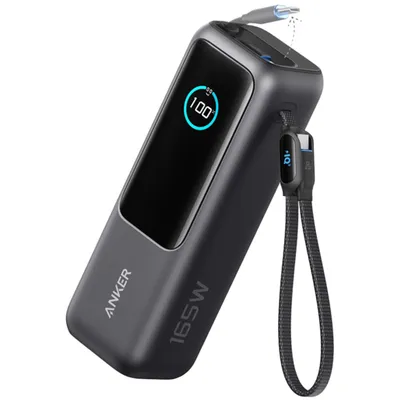 Anker Power Bank (25K, 165W, Built-In USB-C and Retractable Cable) Silver