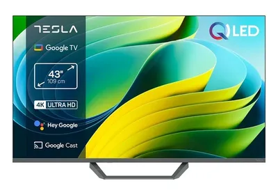 TESLA QLED televizor Q43E655GUS, 4K Ultra HD, Google TV, HDR, HLG, Dolby Vision, tamno siva