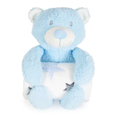 CANGAROO dekica za bebe sa plišanom igračkom Rory Medo, Blue, 75 x 90 cm